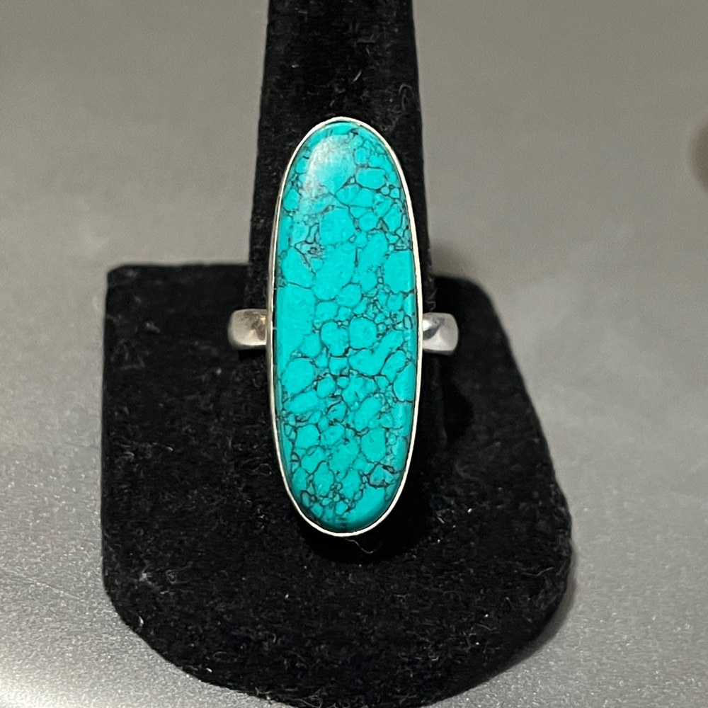 New Turquoise Ring, Handmade Ring, 925 Sterling Silver size 8